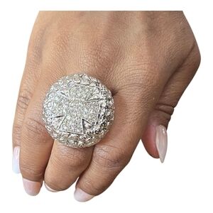 Silver Tone Rhinestone Cross Ring Adjustable Stretch Band Fashion Jewelry